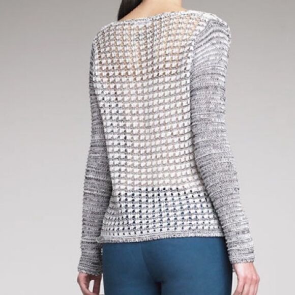 Helmut Lang- Luminous Cord Open Knit Sweater Crew Neck Silver & Black - Picture 10 of 12